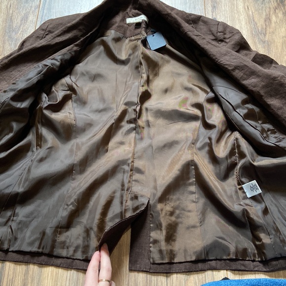 Brown Linen Womens Suit Jacket Blazer - Picture 5 of 7